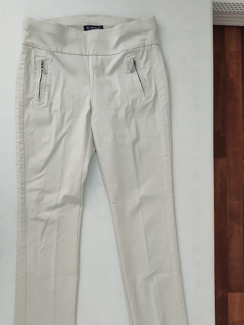 INC International Concepts Cream Petite Ponte Pants with Zip Pockets